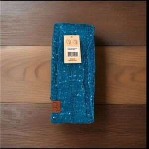 🆕 C.C Teal Sequin Cable Knit, Fuzzy Lined, Ear Warmer Headband